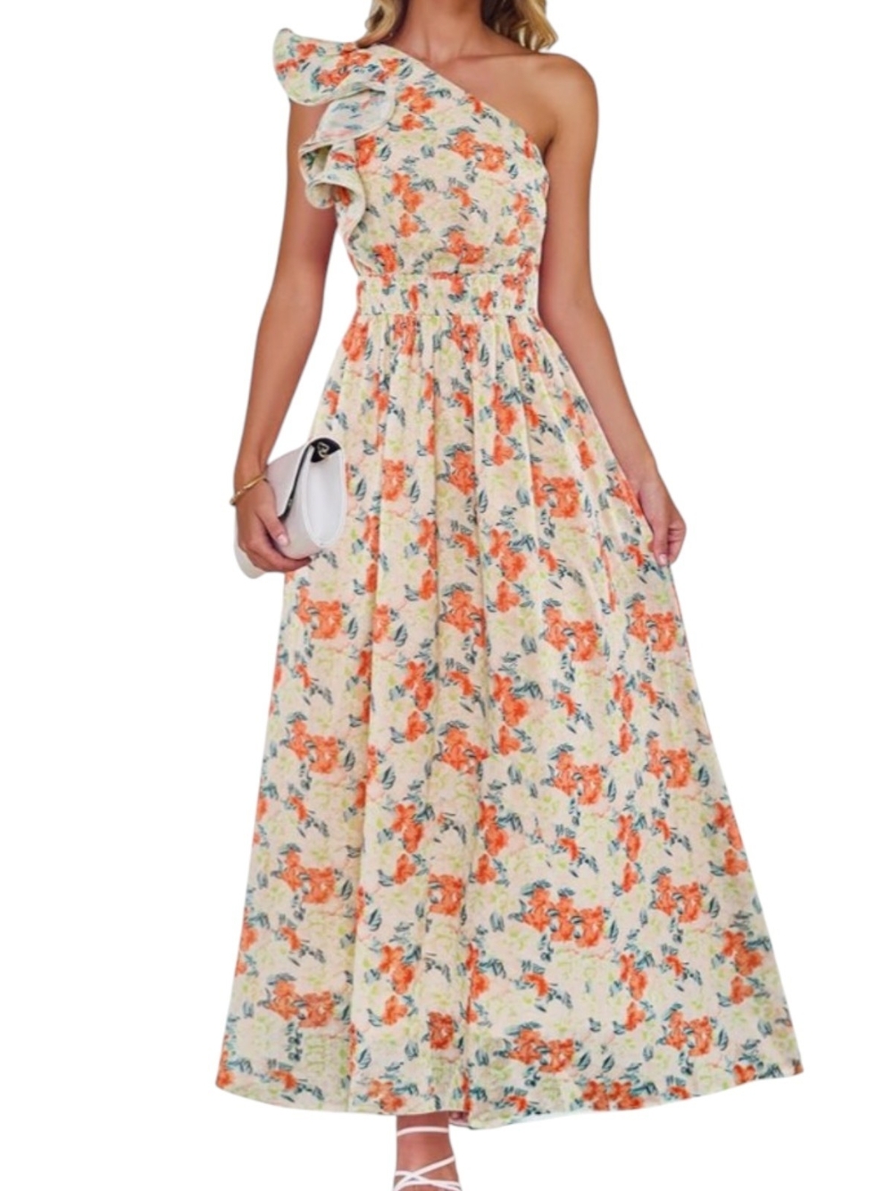 Zesica floral one shoulder maxi dress size small. Summer 2026